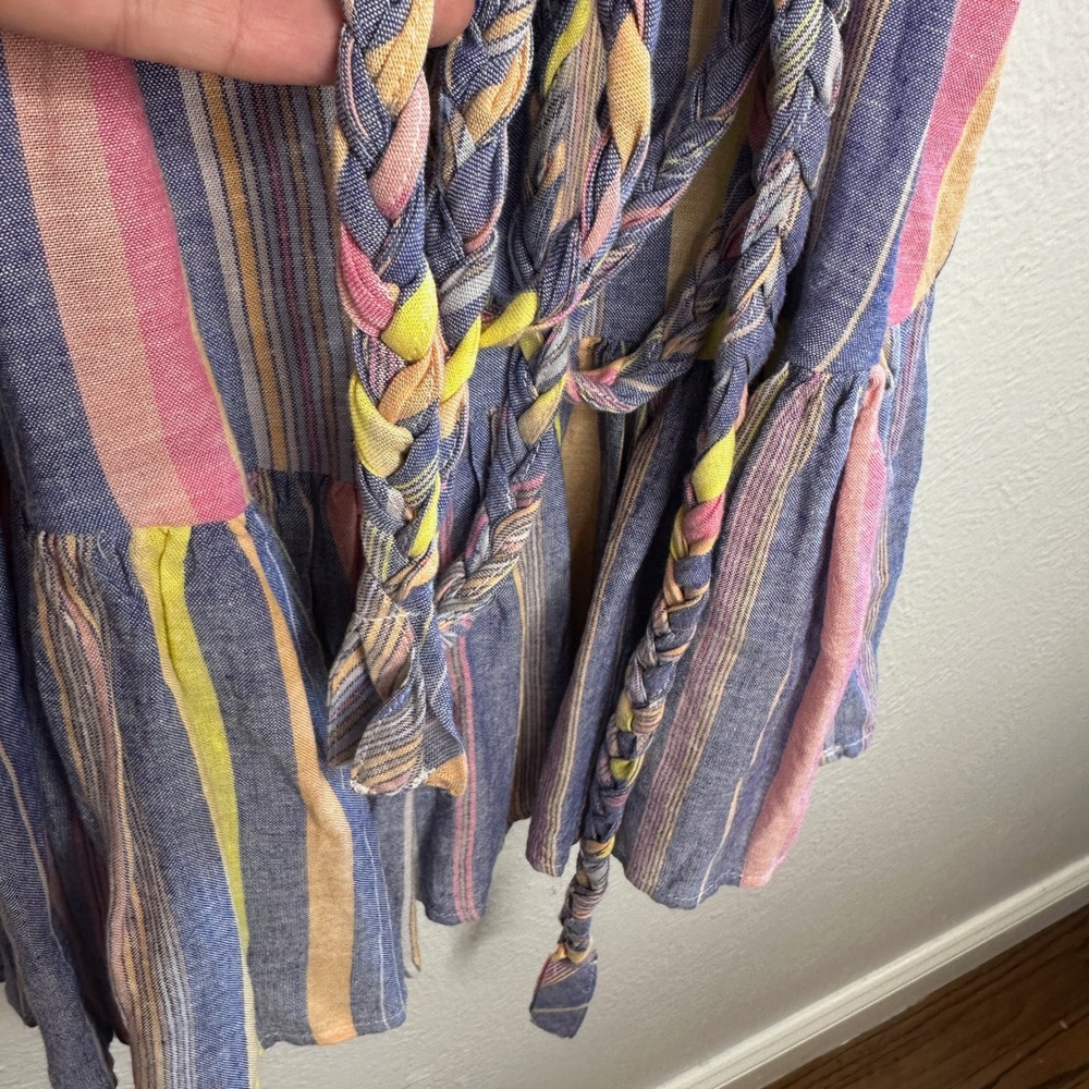Marine Layer Linen Blend Laney Mini Dress in Blue Variegated Stripe Size Small - Picture 4 of 10